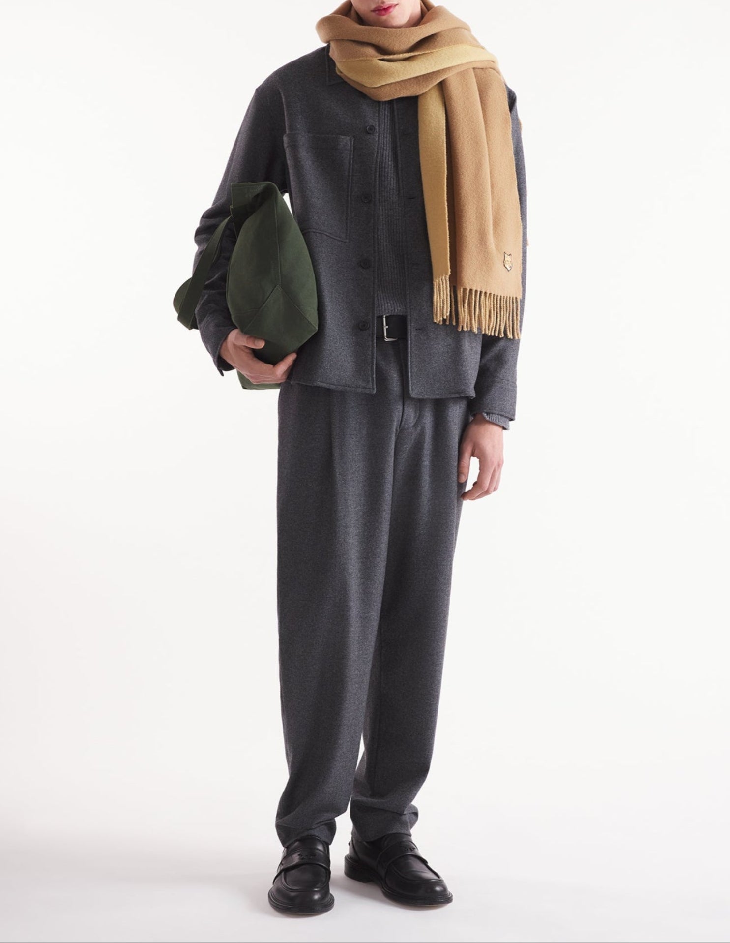 Pantalon à pinces en laine - Grey Melange