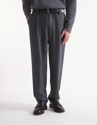 Pantalon à pinces en laine - Grey Melange