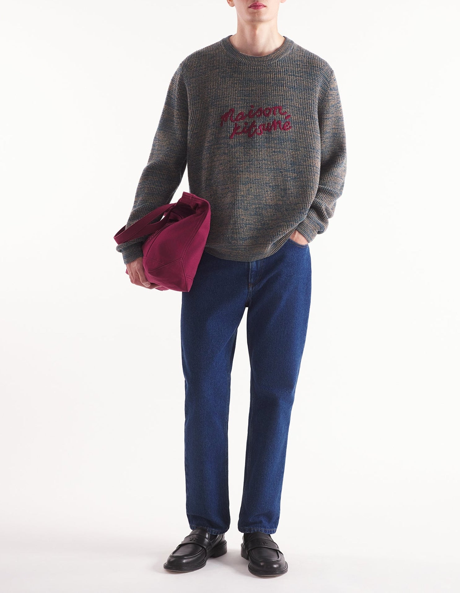 Straight-leg trousers with denim badge - Stone Washed Indigo
