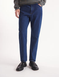 Straight-leg trousers with denim badge - Stone Washed Indigo