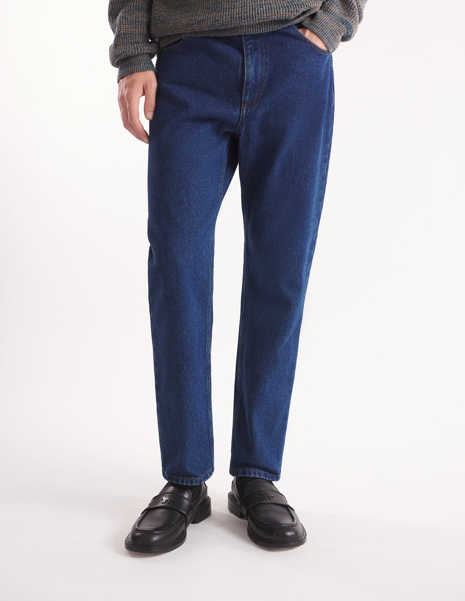 Straight-leg trousers with denim badge - Stone Washed Indigo