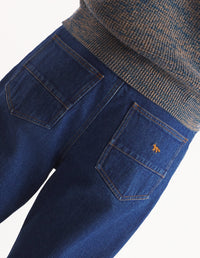 Straight-leg trousers with denim badge - Stone Washed Indigo
