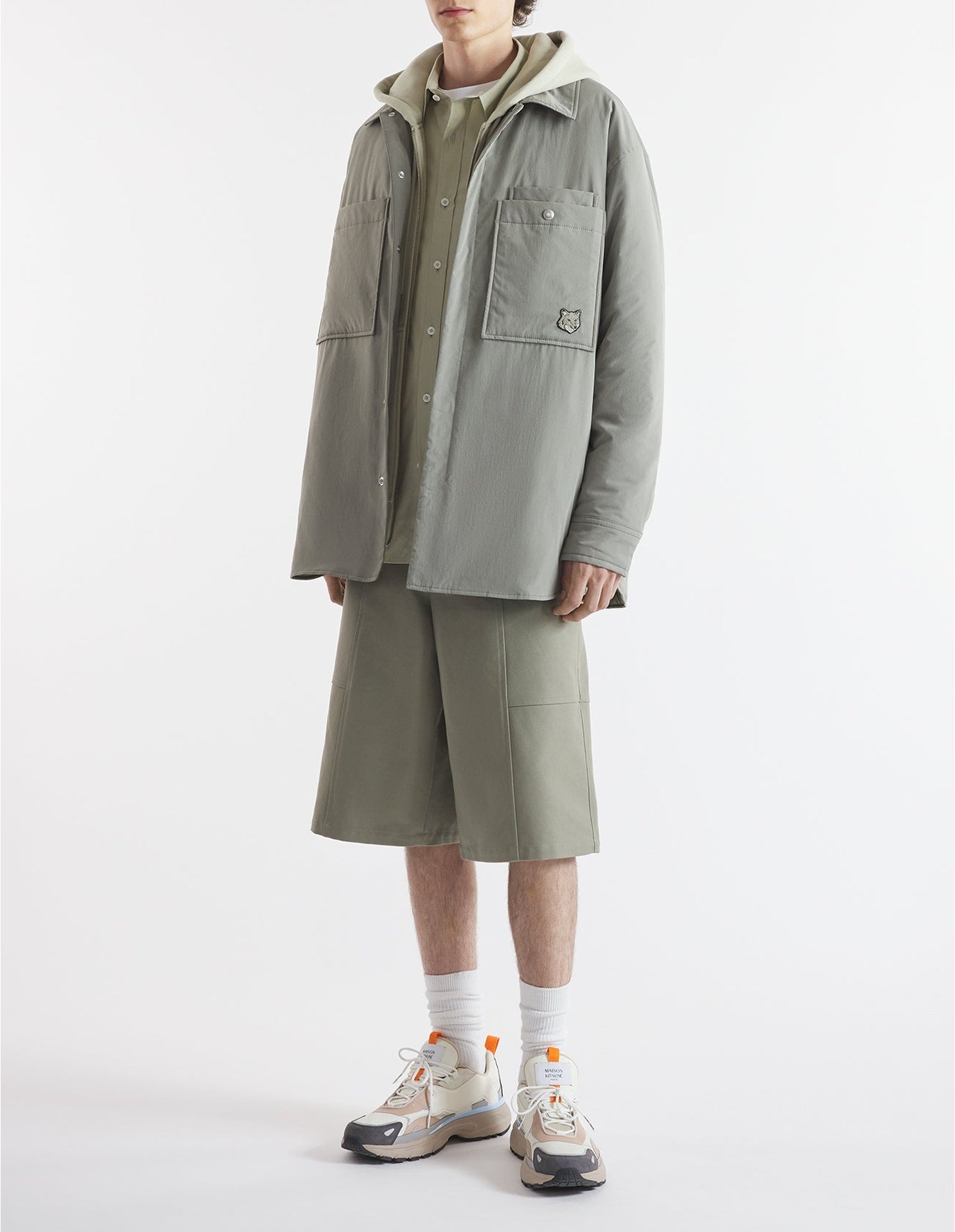 Bold Fox Head overshirt with quilted pockets - Pebble
