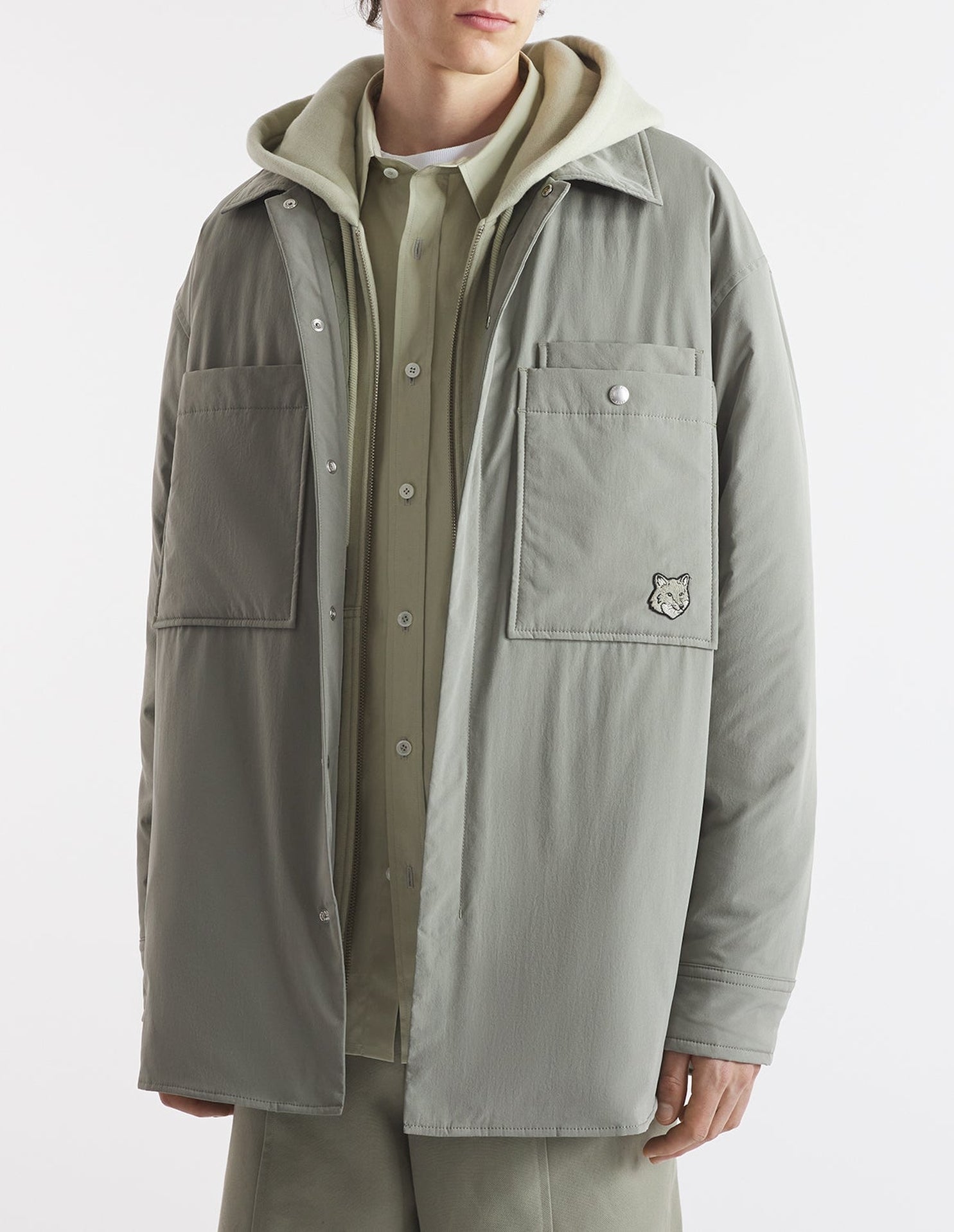 Bold Fox Head overshirt with quilted pockets - Pebble