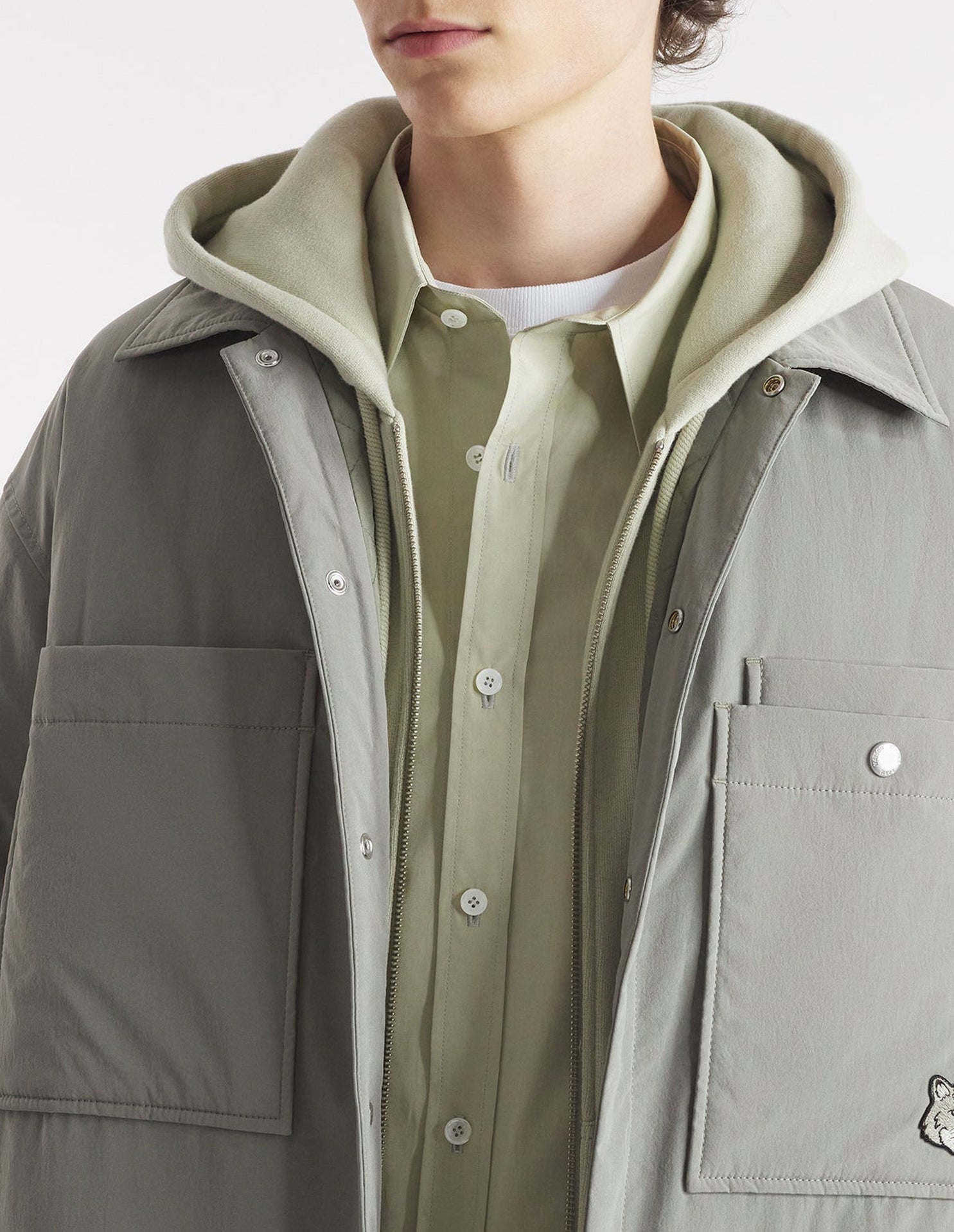 Bold Fox Head overshirt with quilted pockets - Pebble