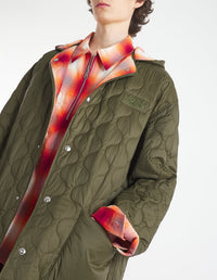 Quilted hooded coat with embroidery - Military Green