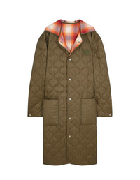Quilted hooded coat with embroidery - Military Green