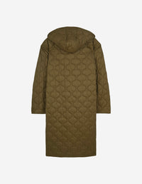 Quilted hooded coat with embroidery - Military Green