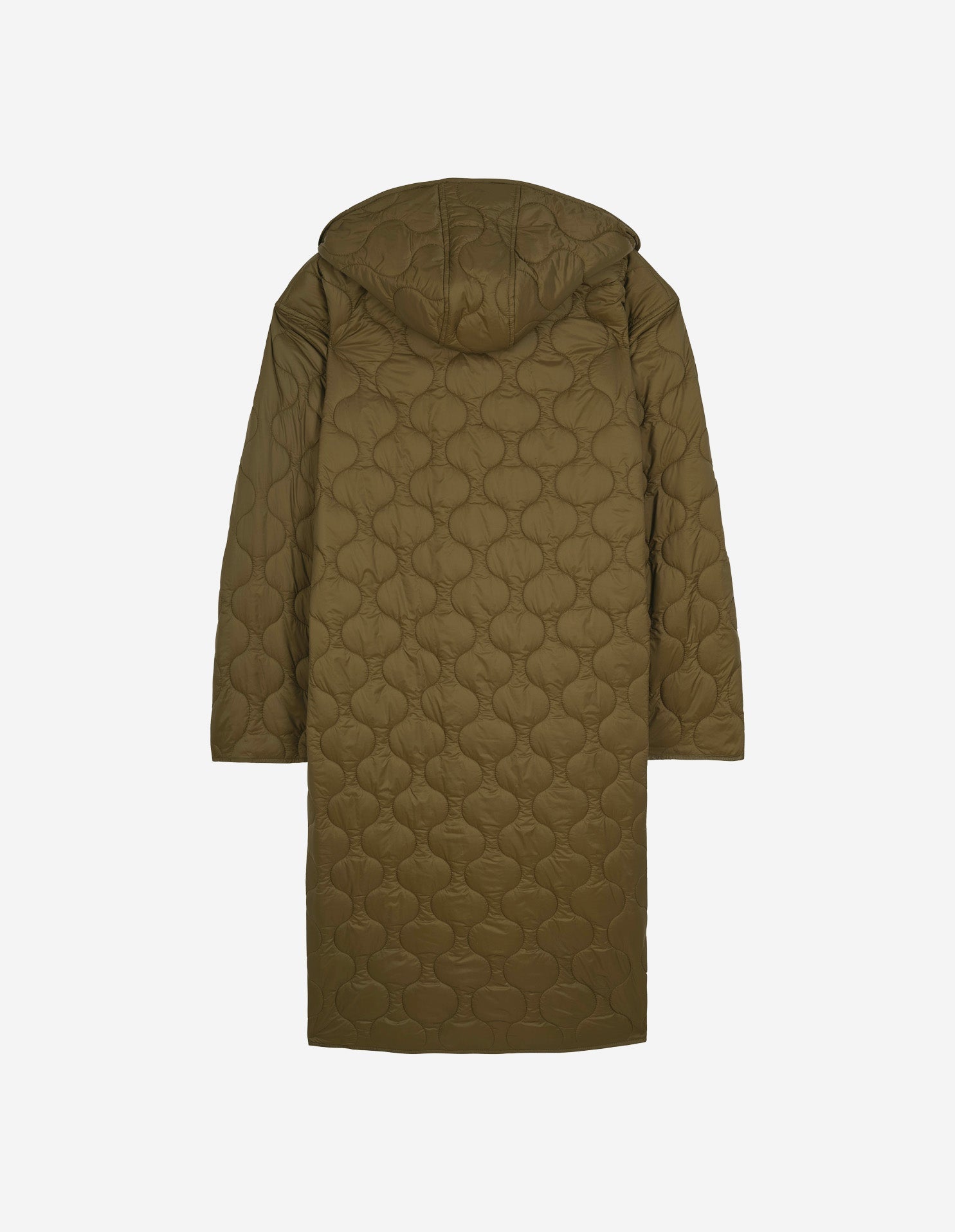Quilted hooded coat with embroidery - Military Green