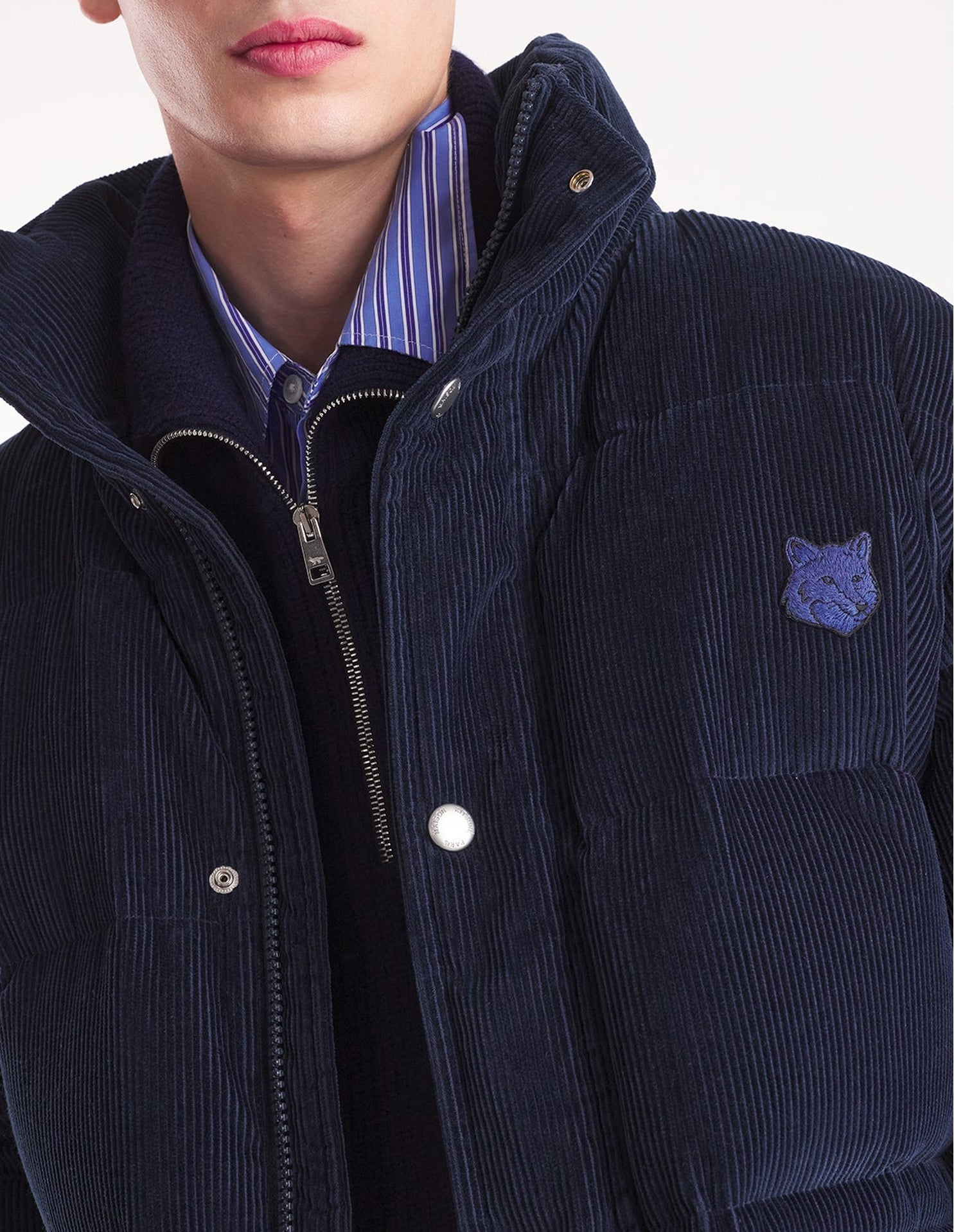 Padded jacket with velvet patch - Navy