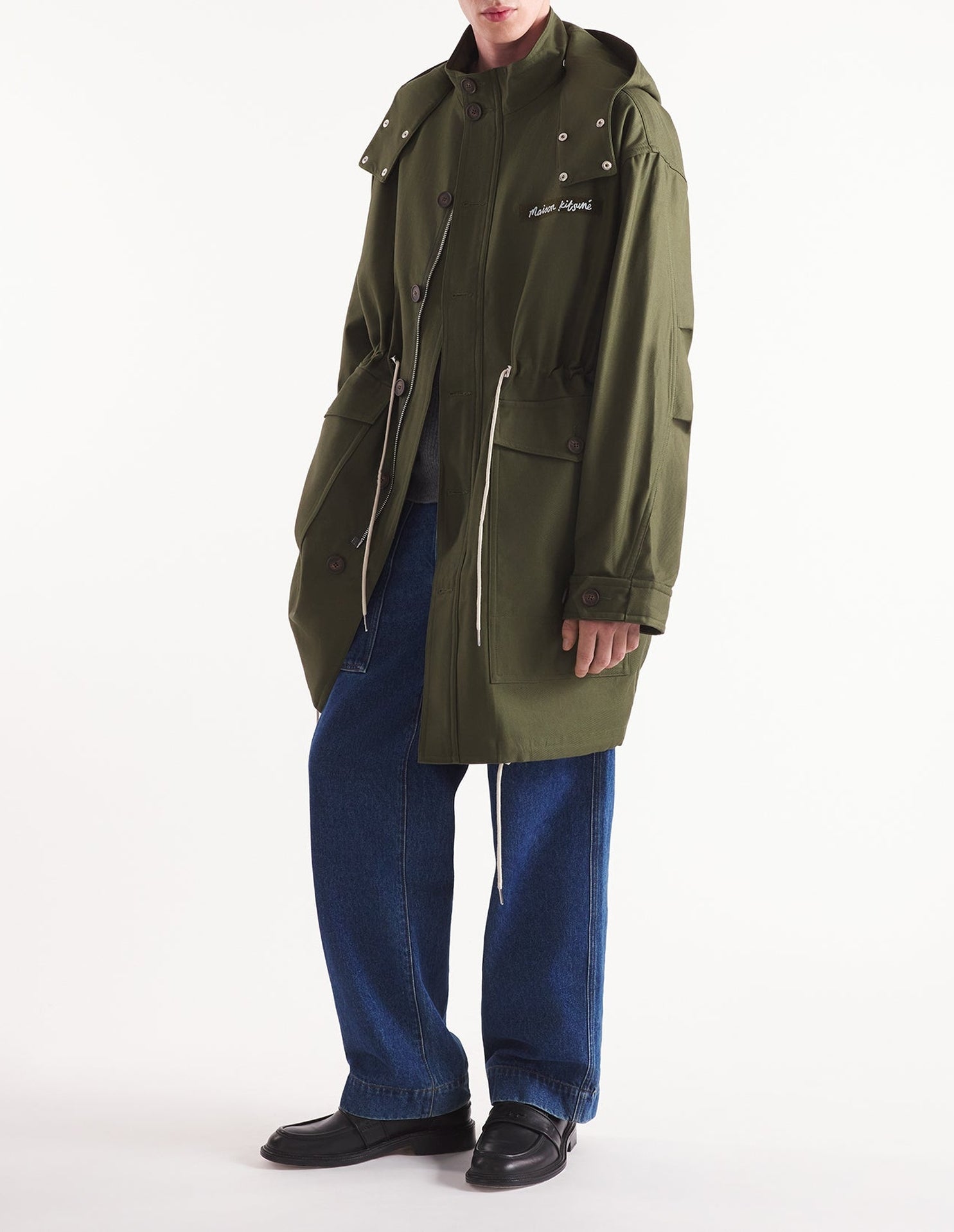 Parka with removable hood and embroidery - Military Green