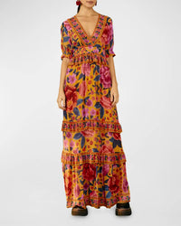 Robe longue Floral Dream - Jaune