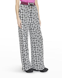 Wide-Leg Wool Sweatpants - Black & White