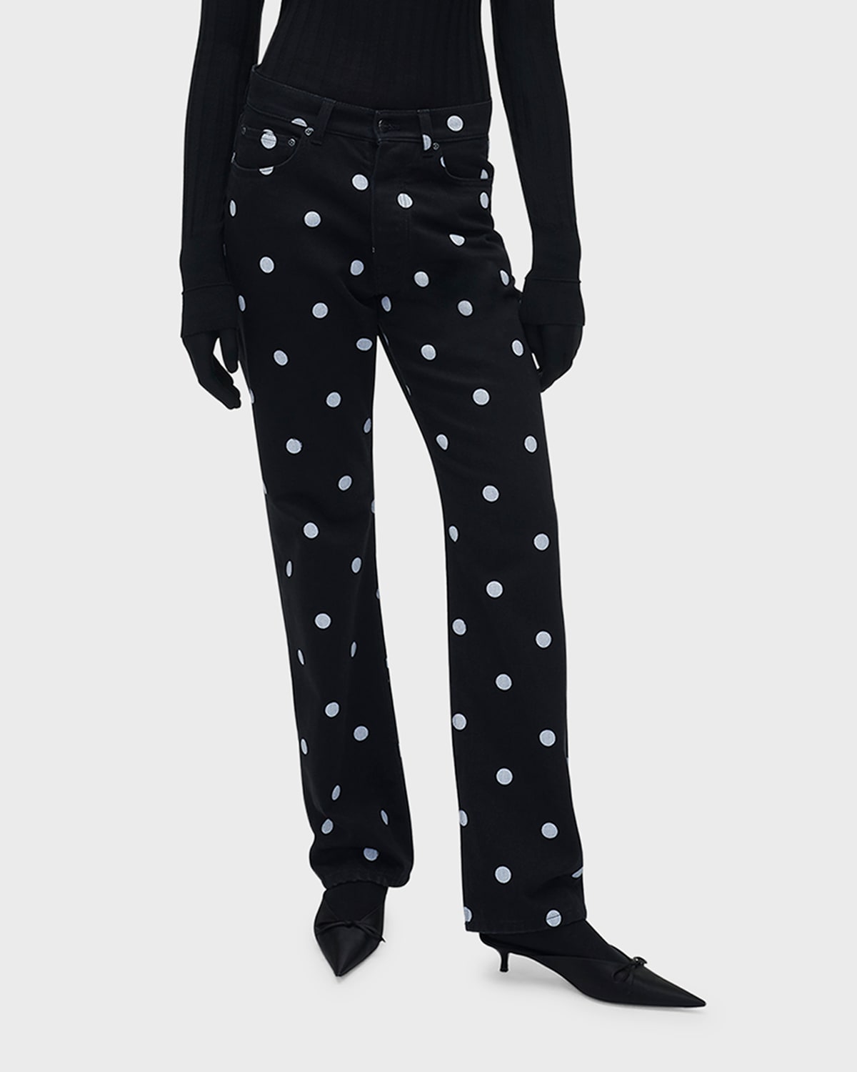 Jean droits à motifs à pois - Black & White