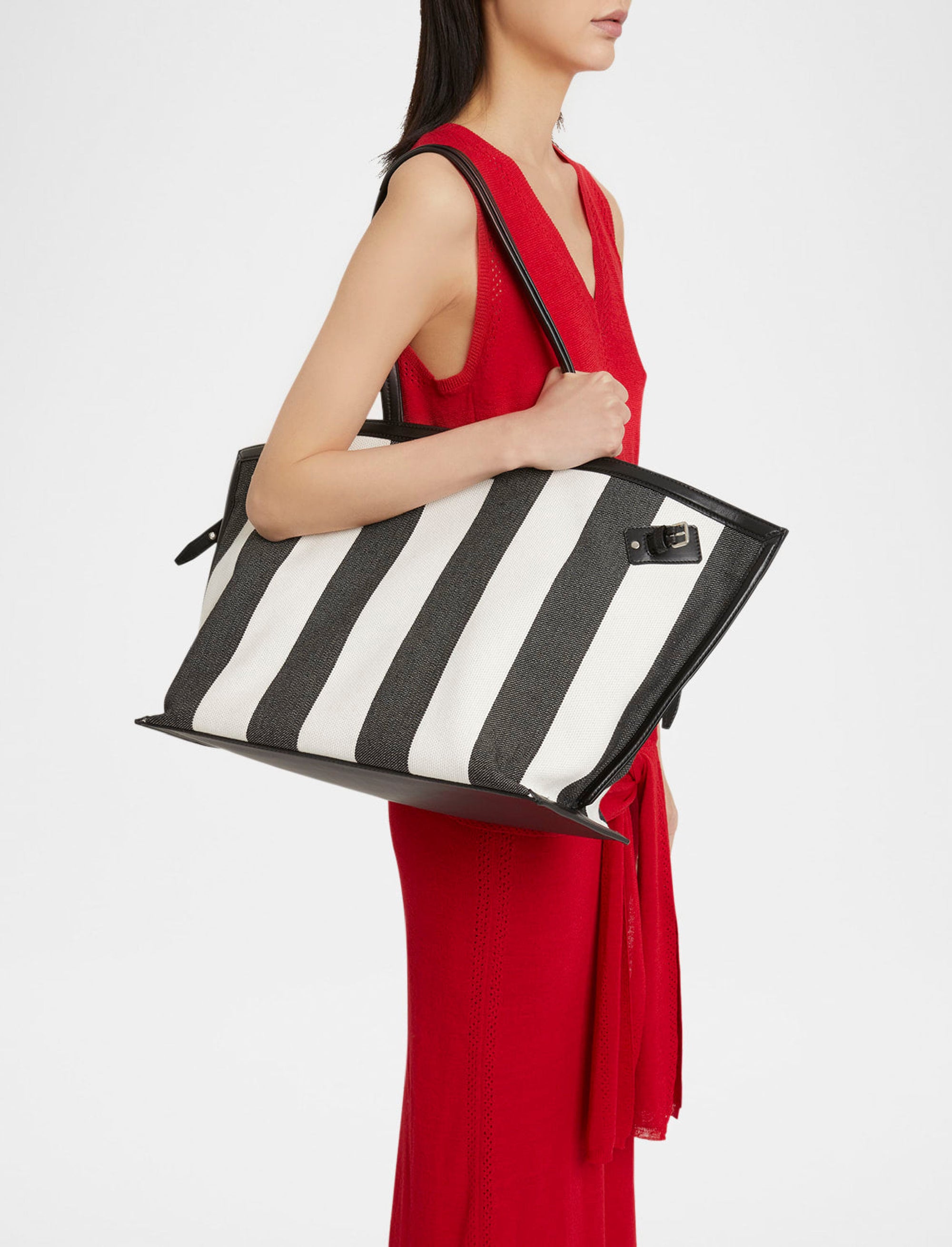 Grand sac Days en toile rayée - Black & White