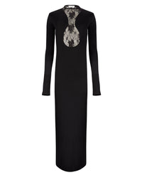 ROBE LONGUE AVEC INSERTS EN DENTELLE - Noir