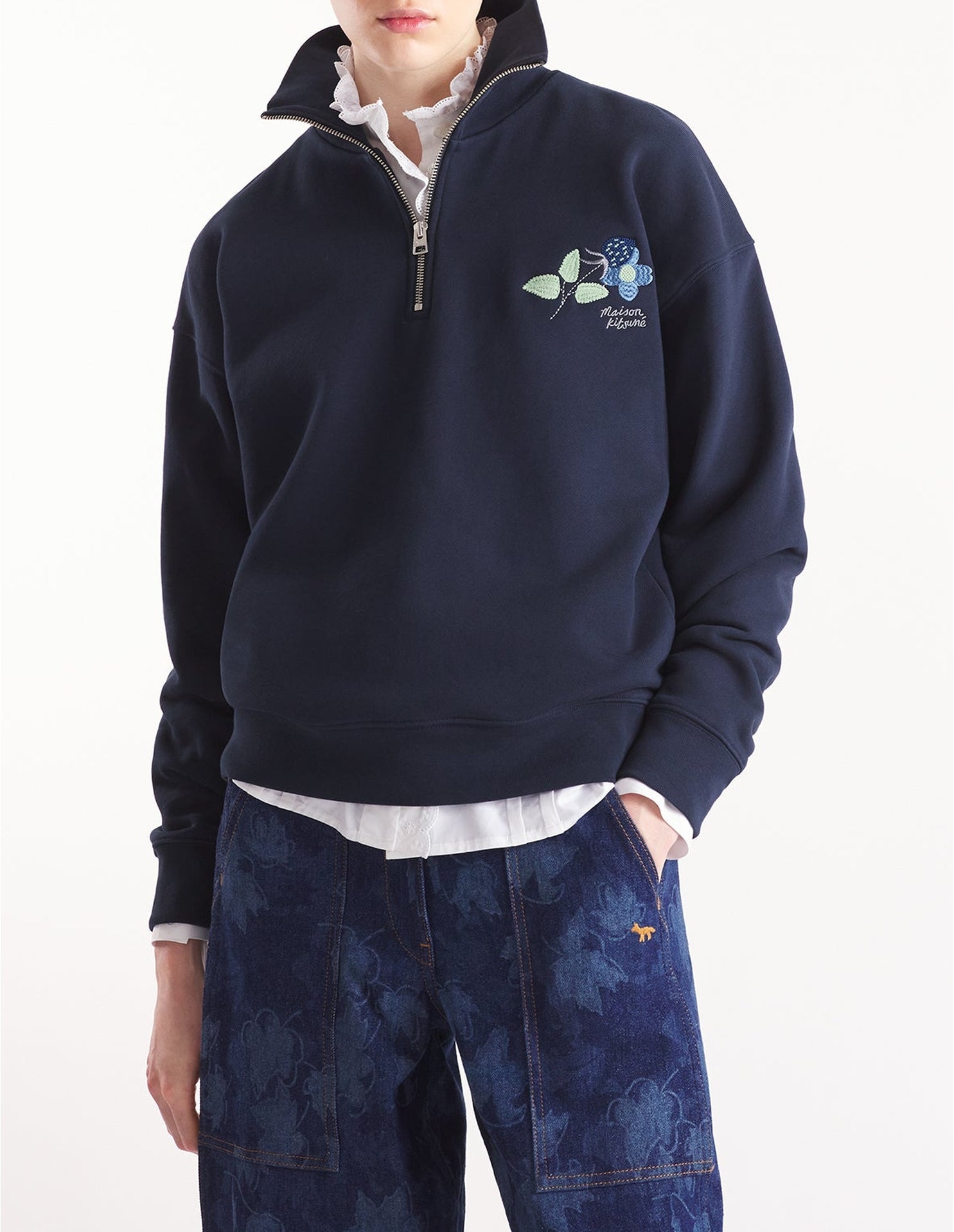 Sweatshirt à col camionneur avec broderie - Navy