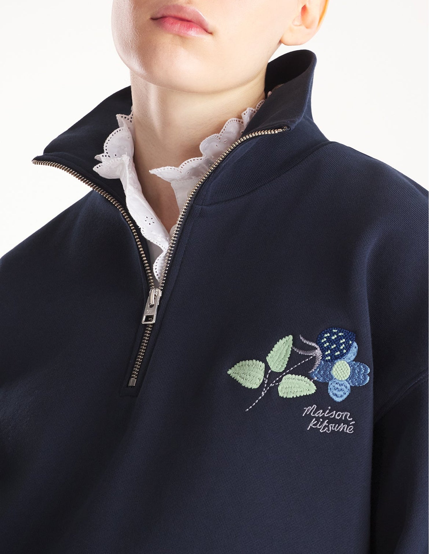 Sweatshirt à col camionneur avec broderie - Navy