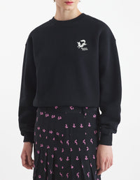 Sweatshirt à col rond avec broderie à l'avant - Black