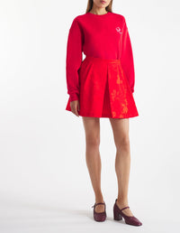 Sweatshirt à col rond avec broderie à l'avant - Autumn Red
