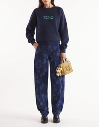 Sweatshirt à col rond avec broderie à l'avant - Navy