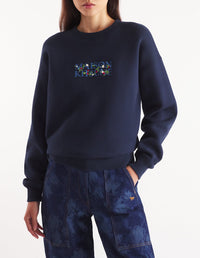 Sweatshirt à col rond avec broderie à l'avant - Navy