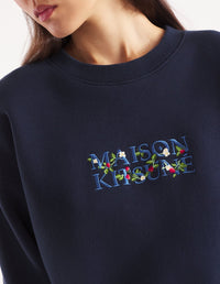 Sweatshirt à col rond avec broderie à l'avant - Navy