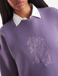 Sweatshirt à col rond avec broderie à l'avant - Aster
