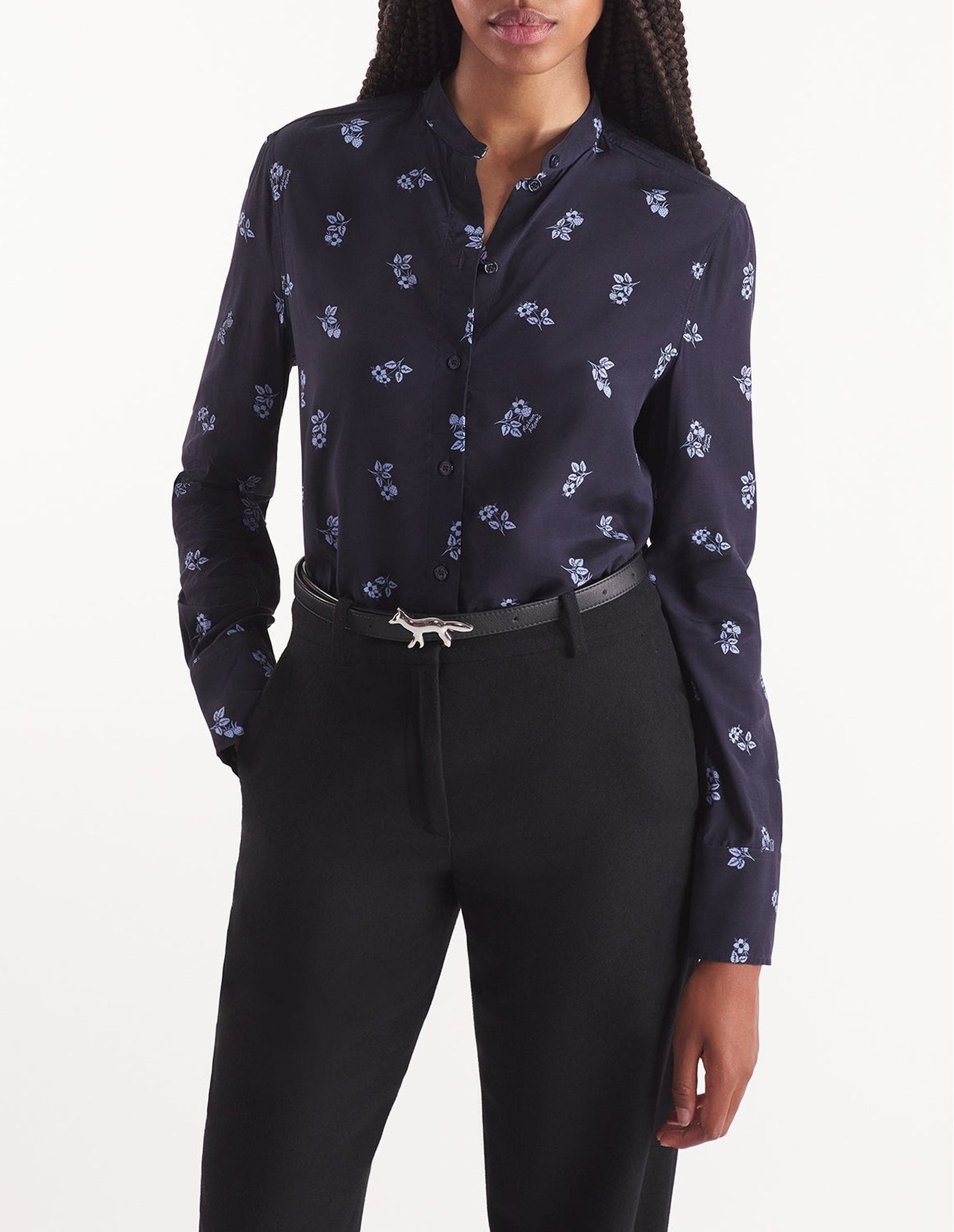 Chemise fluide imprimée à col mao - Navy