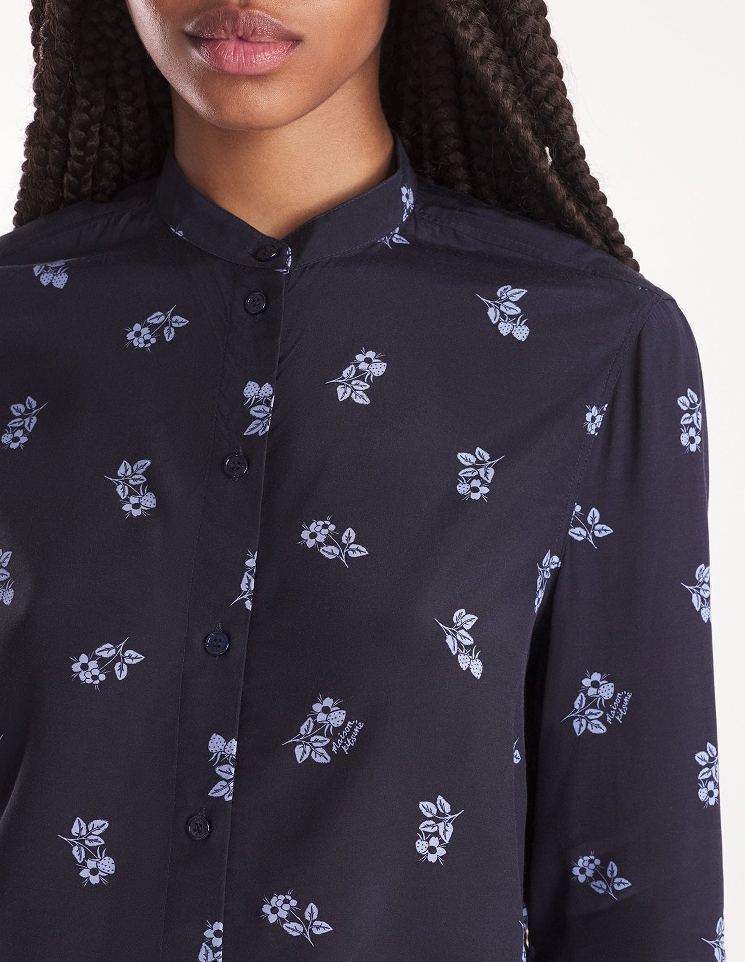 Chemise fluide imprimée à col mao - Navy
