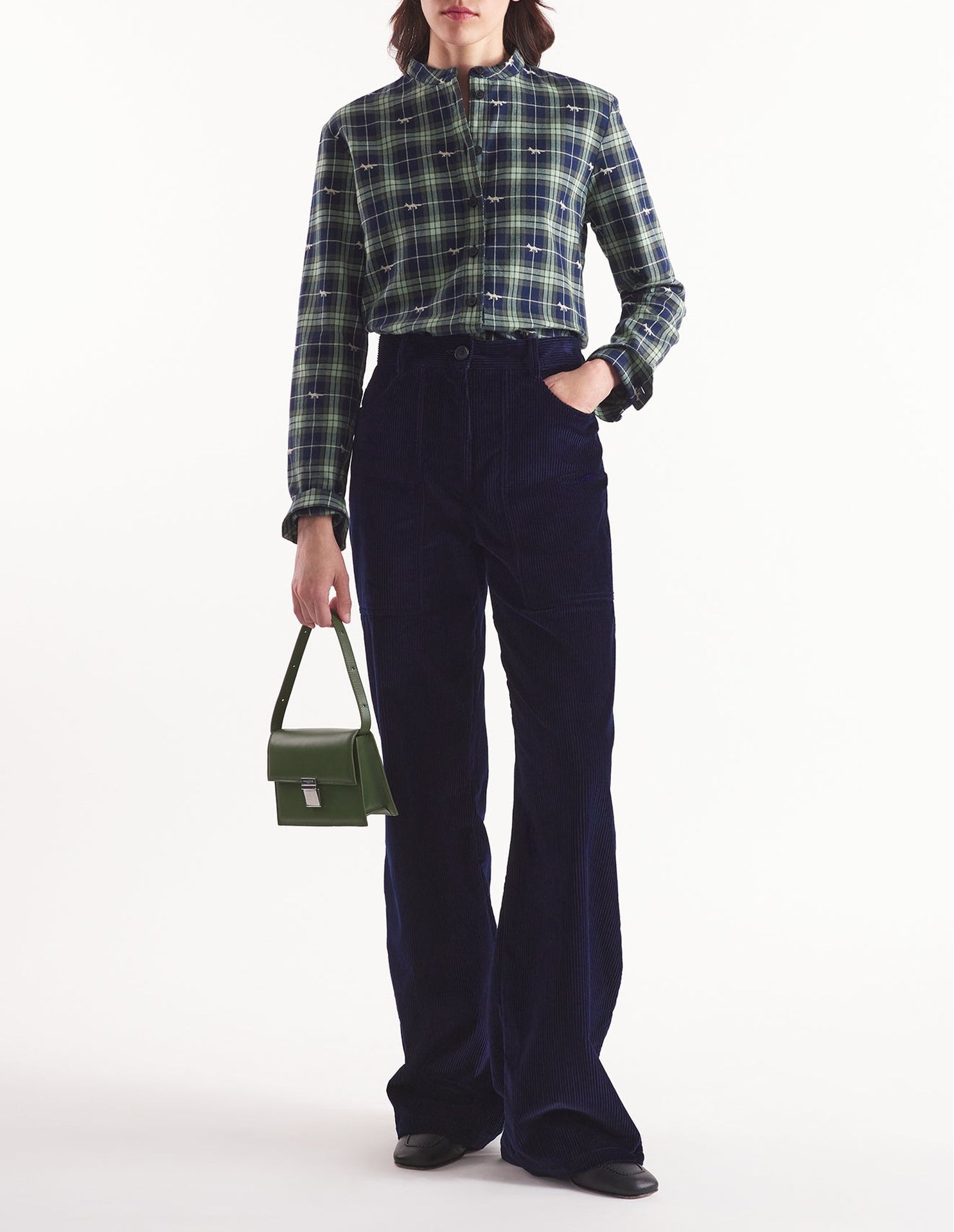 Jacquard shirt with mao collar - Navy & Ash Tree