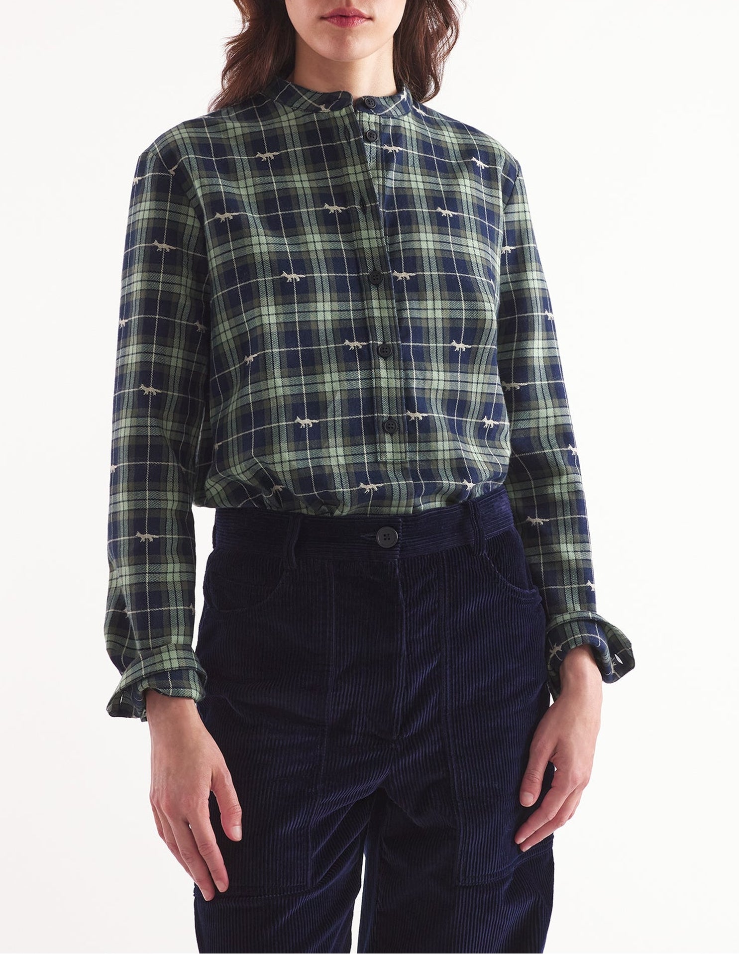 Jacquard shirt with mao collar - Navy & Ash Tree