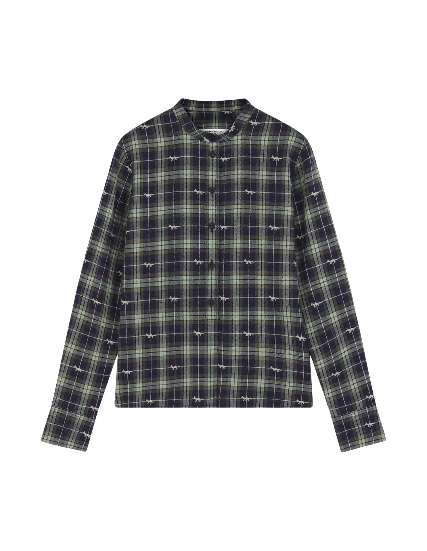 Jacquard shirt with mao collar - Navy & Ash Tree