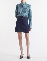 Chemise imprimée vichy avec broderie au poignet - Lake Blue & Placid