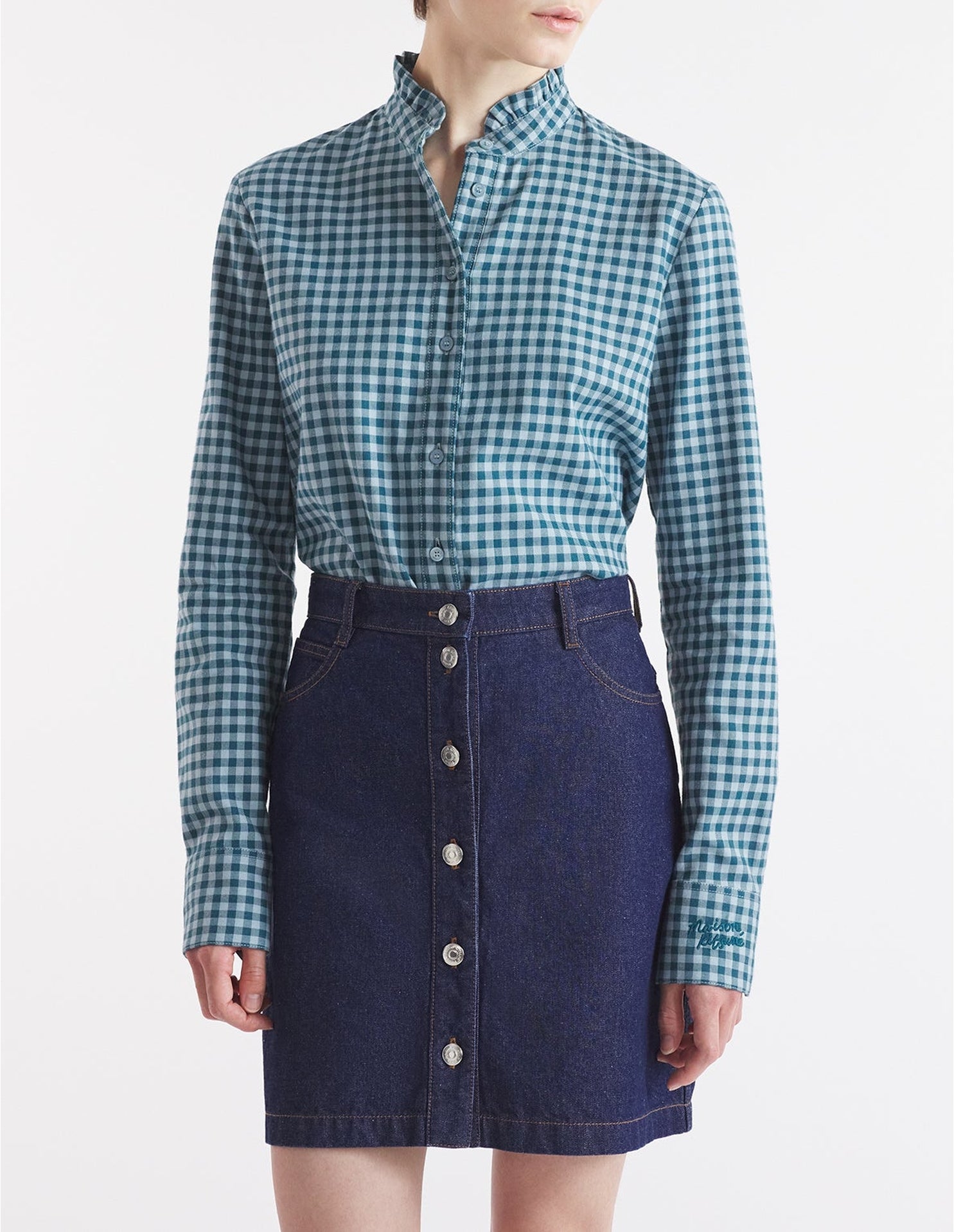 Chemise imprimée vichy avec broderie au poignet - Lake Blue & Placid