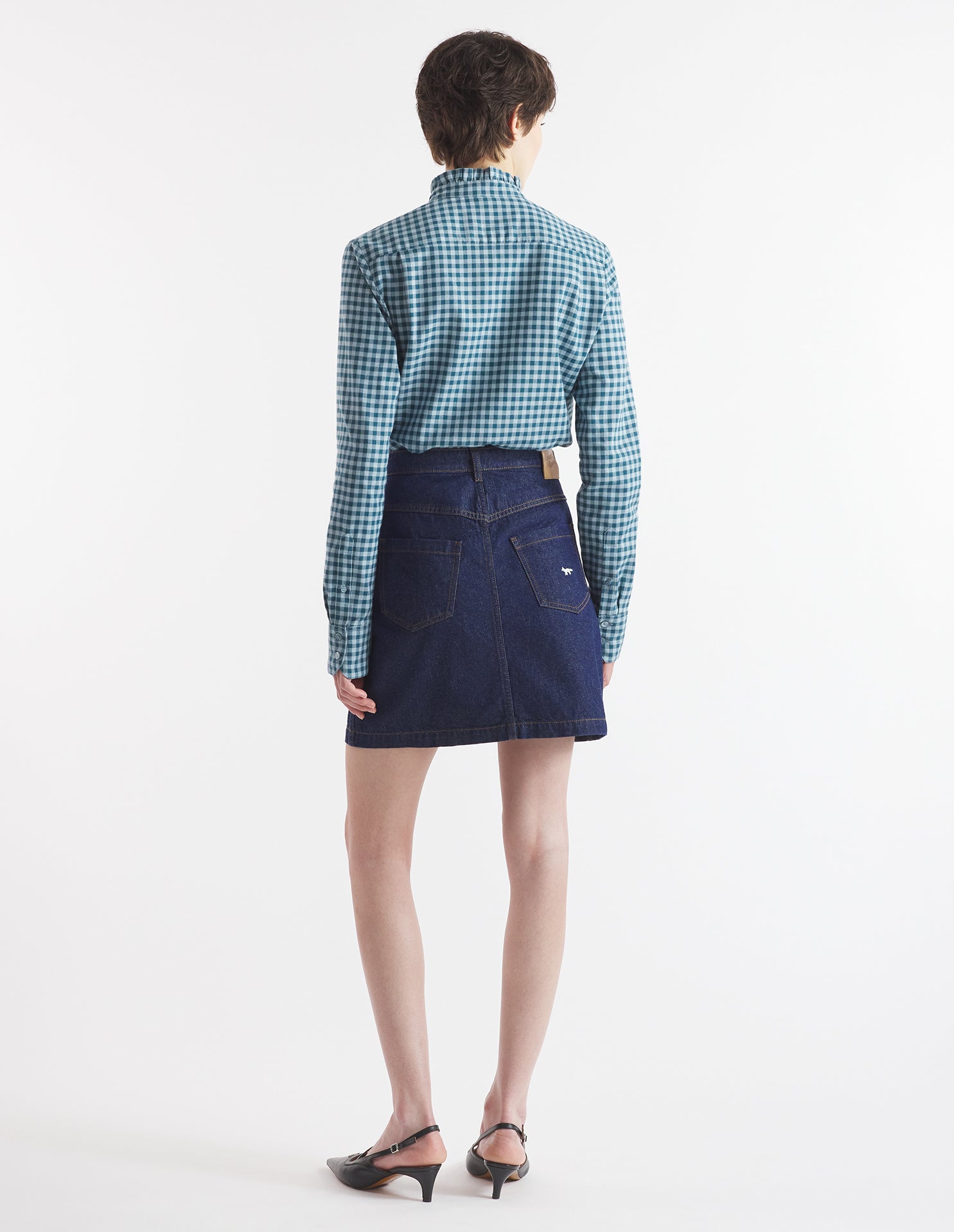 Chemise imprimée vichy avec broderie au poignet - Lake Blue & Placid