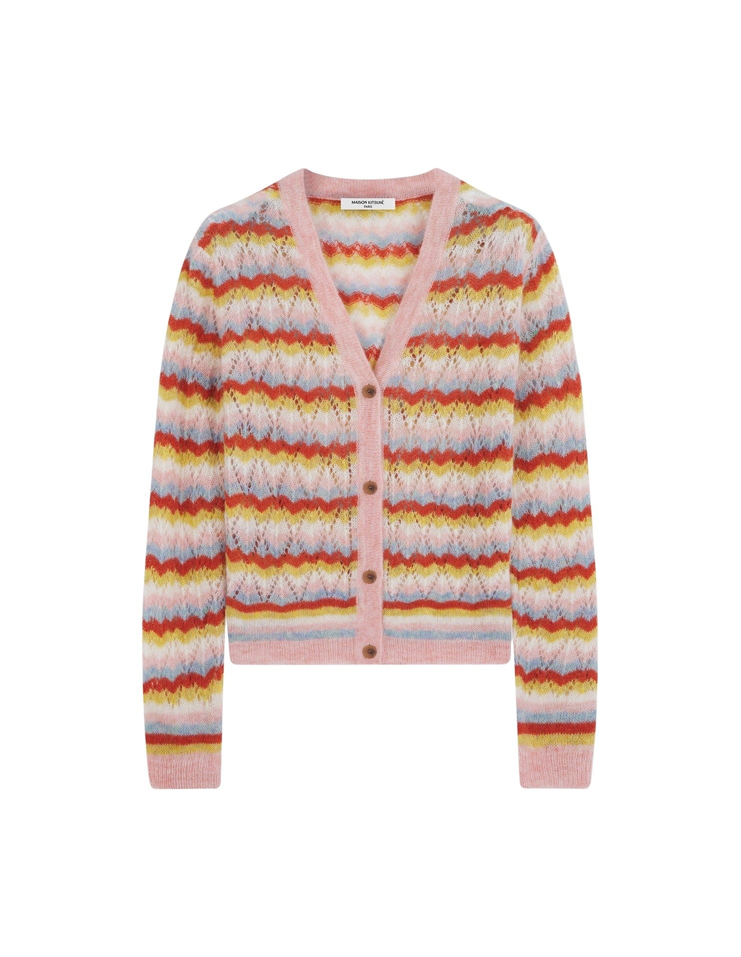 Cardigan ajouré et rayé en laine et cachemire - Rose & Strawberry