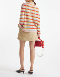 Cardigan ajouré et rayé en laine et cachemire - Rose & Strawberry