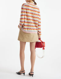 Cardigan ajouré et rayé en laine et cachemire - Rose & Strawberry