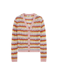Cardigan ajouré et rayé en laine et cachemire - Rose & Strawberry