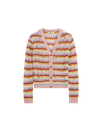 Cardigan ajouré et rayé en laine et cachemire - Rose & Strawberry
