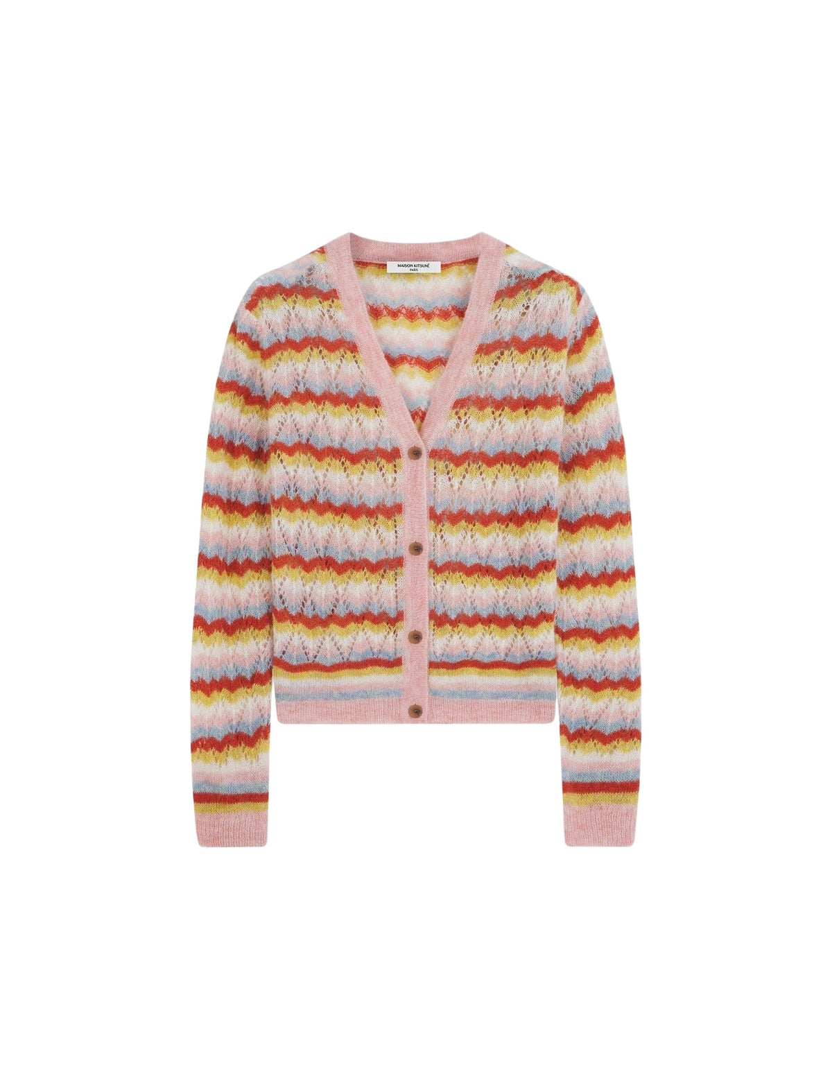 Cardigan ajouré et rayé en laine et cachemire - Rose & Strawberry