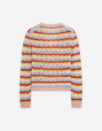 Cardigan ajouré et rayé en laine et cachemire - Rose & Strawberry
