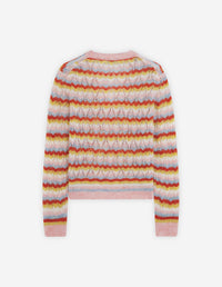 Cardigan ajouré et rayé en laine et cachemire - Rose & Strawberry