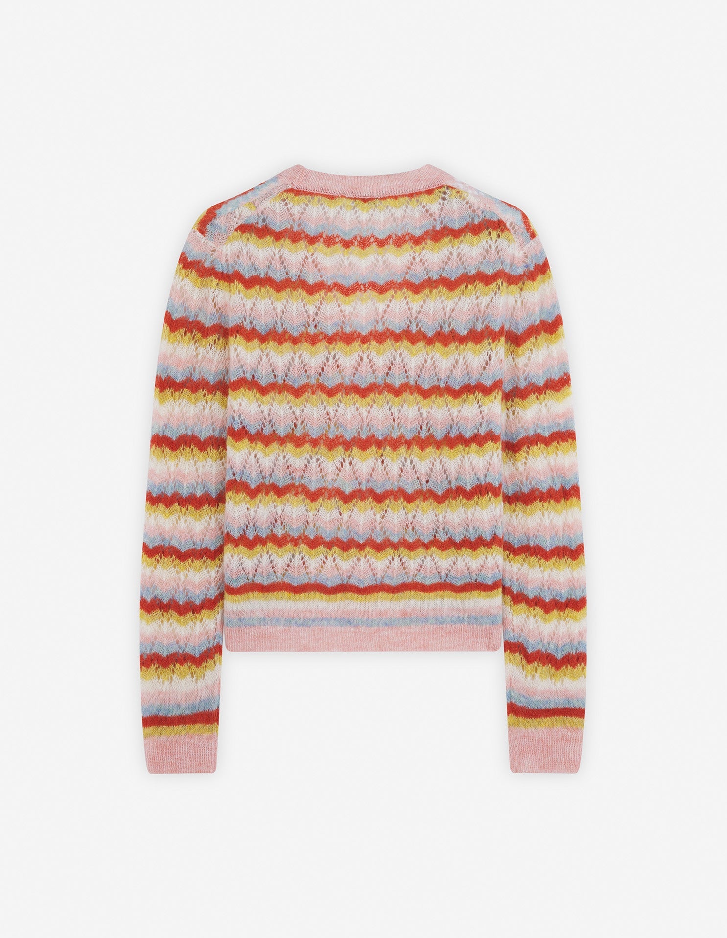 Cardigan ajouré et rayé en laine et cachemire - Rose & Strawberry