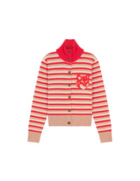 Cardigan à col montant Fox Head en laine - Strawberry & White