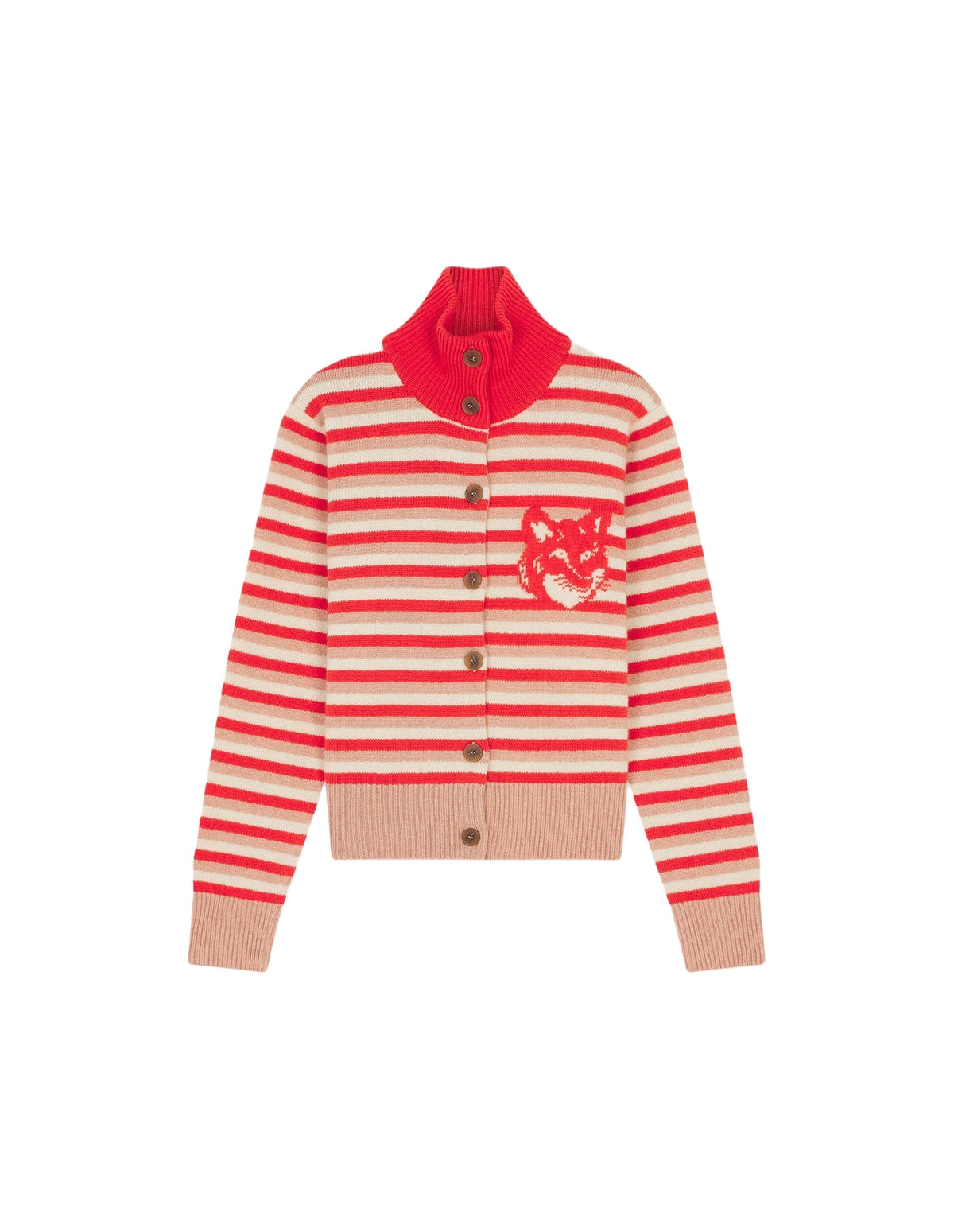 Cardigan à col montant Fox Head en laine - Strawberry & White