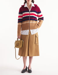 Cardigan zippé et rayé avec broderie en laine - Cherry & Chamomile