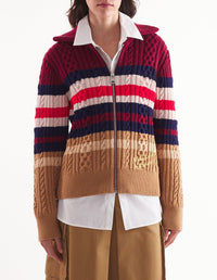 Cardigan zippé et rayé avec broderie en laine - Cherry & Chamomile