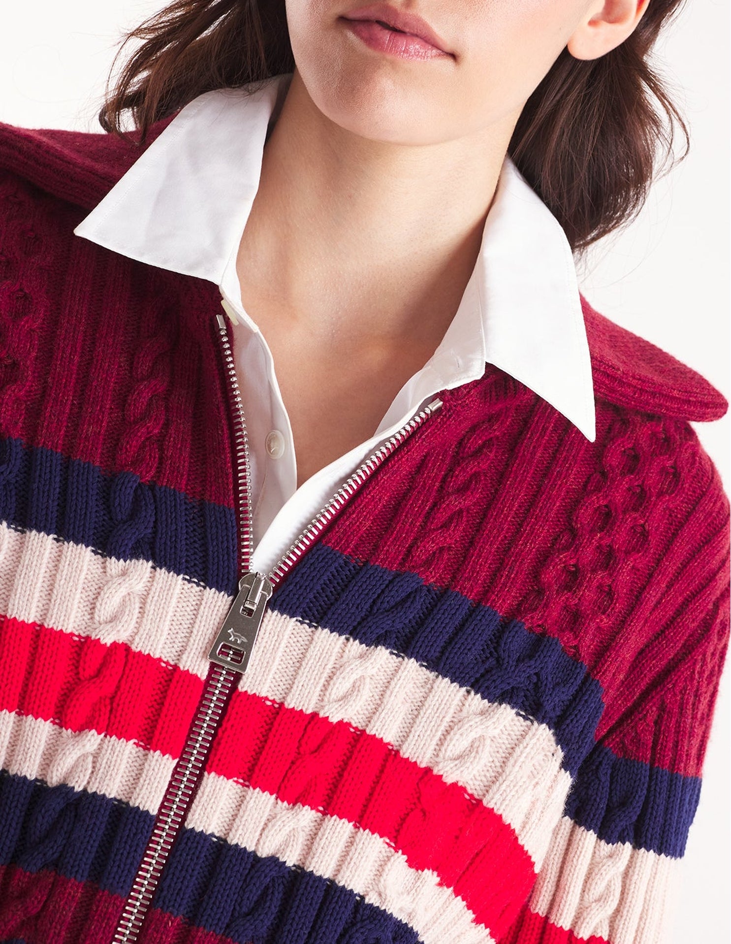 Cardigan zippé et rayé avec broderie en laine - Cherry & Chamomile